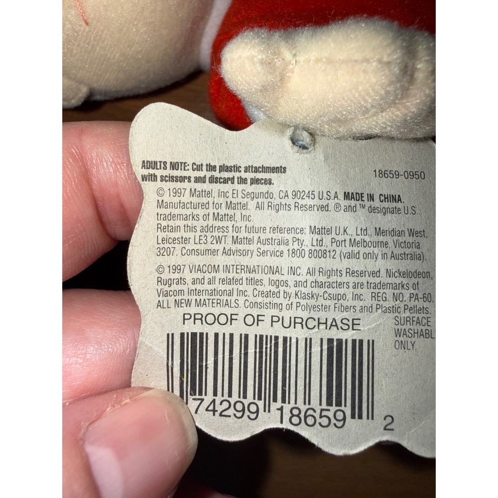 Mattel Rugrats Tommy Pickles Plush OS Red NWT 1997 Holiday Santa Bean Bag Friend - Picture 3 of 5